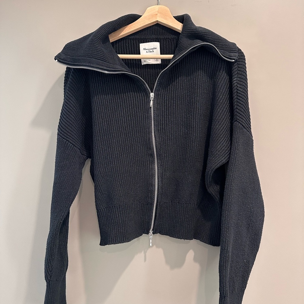Abercrombie & Fitch zip up ribbed sweater cardigan jacket black medium
